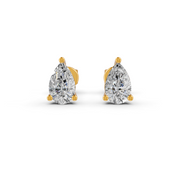 Pear Cut Real Moissanite 3 Prong Solitaire Stud Earrings Screw Back 14K Gold Plated